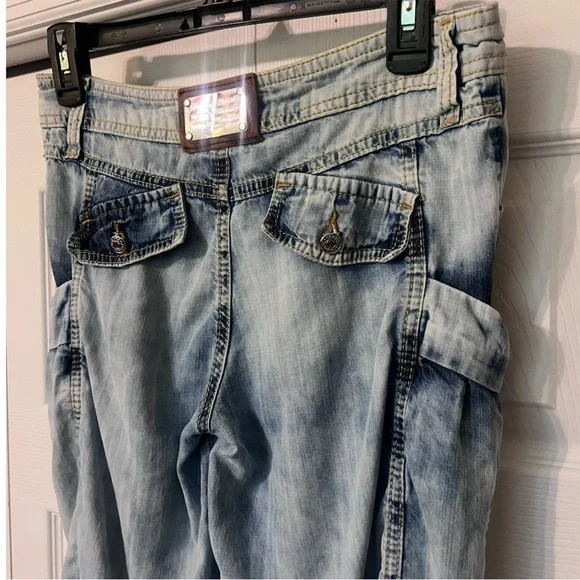 Dolce & Gabbana Vintage Half Pants Cargo Crop Jeans Chambray Acid Wash Size 27